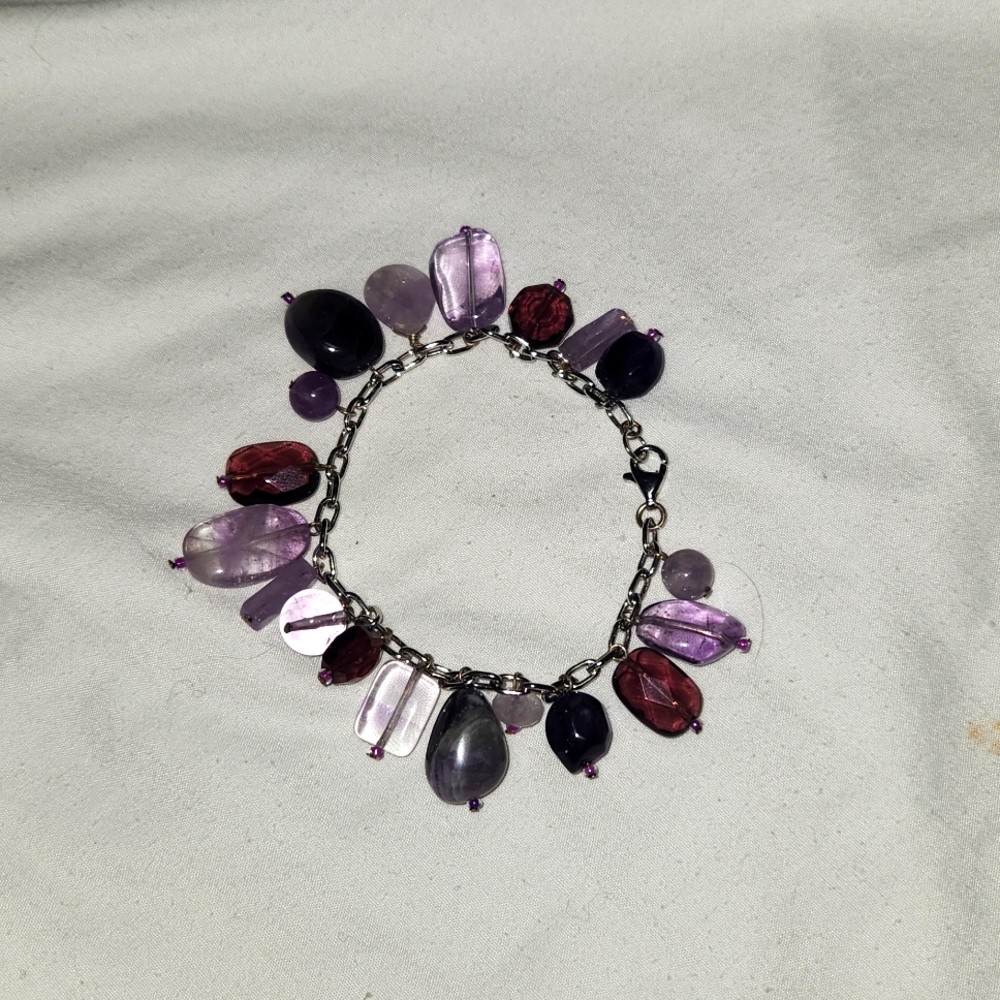 Purple Glass Silver Tone Bracelet